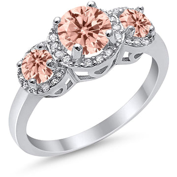 Three Stone Simulated Morganite CZ Wedding Ring 925 Sterling Silver